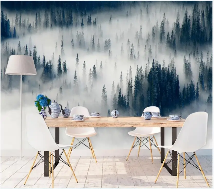 Custom photo wallpaper 3d murals Modern minimalist small fresh foggy forest landscape mural background wall painting | Обустройство