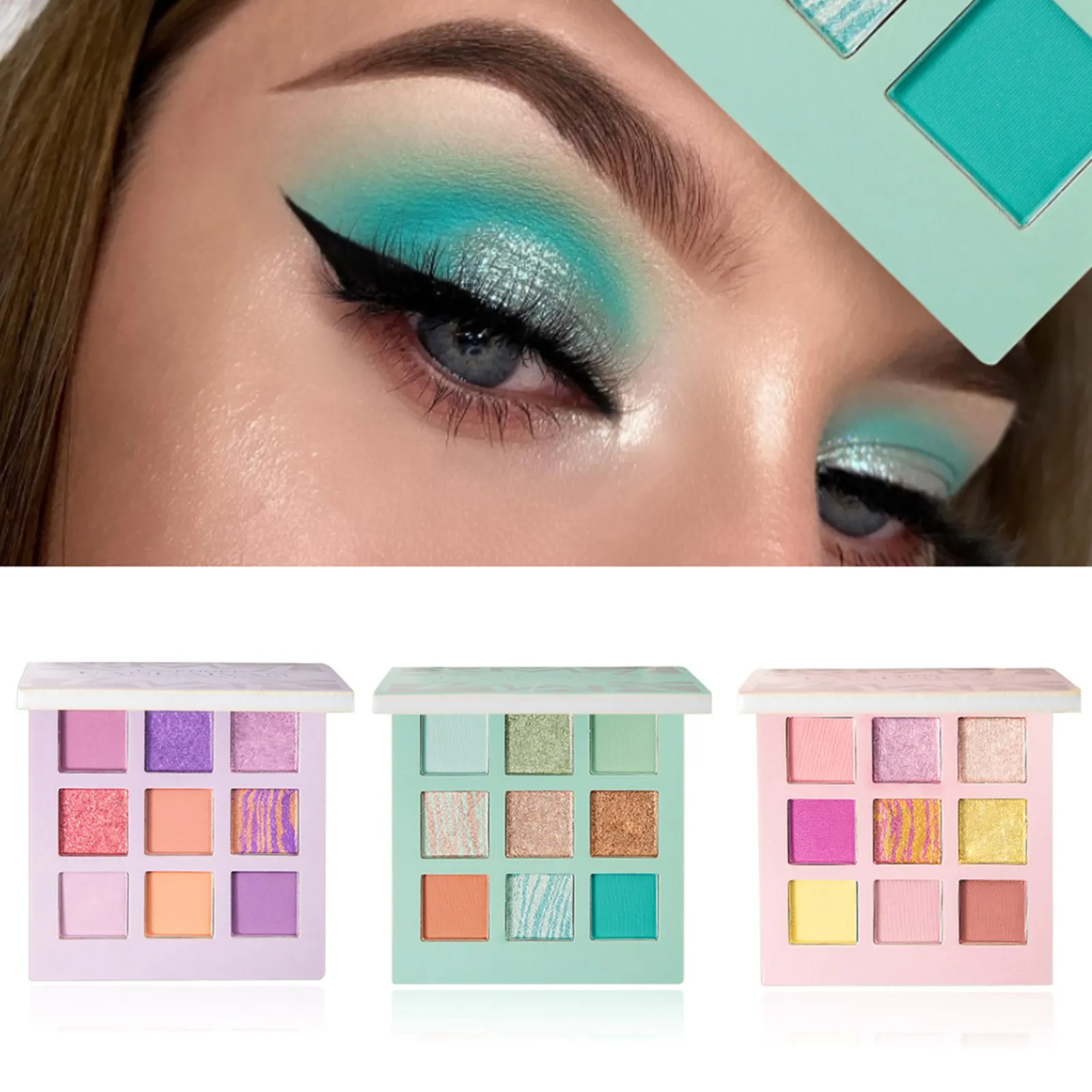 Палитра теней для век 9 цветов Nude Shining с перламутровым блеском и глиттером, водостойкая косметика.