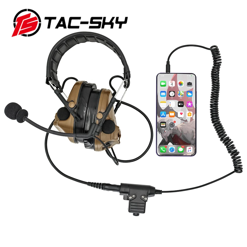 TAC-SKY Tactical Hunting Noise Cancelling Headphones Walkie Talkie Shooting Headset Military Adapter PTT U94 PTT Phone Plug PTT
