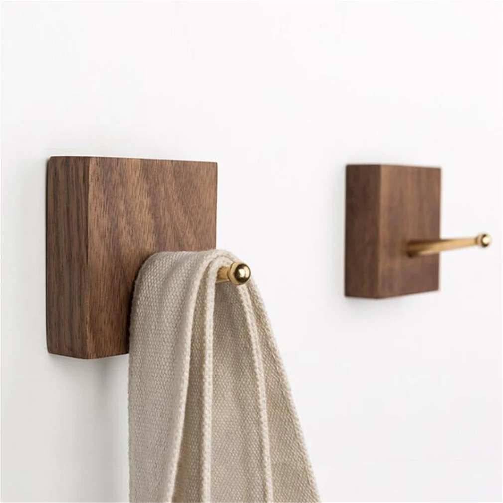 Квадратный крючок из ореха для домашнего декора латунные крючки цельного дерева