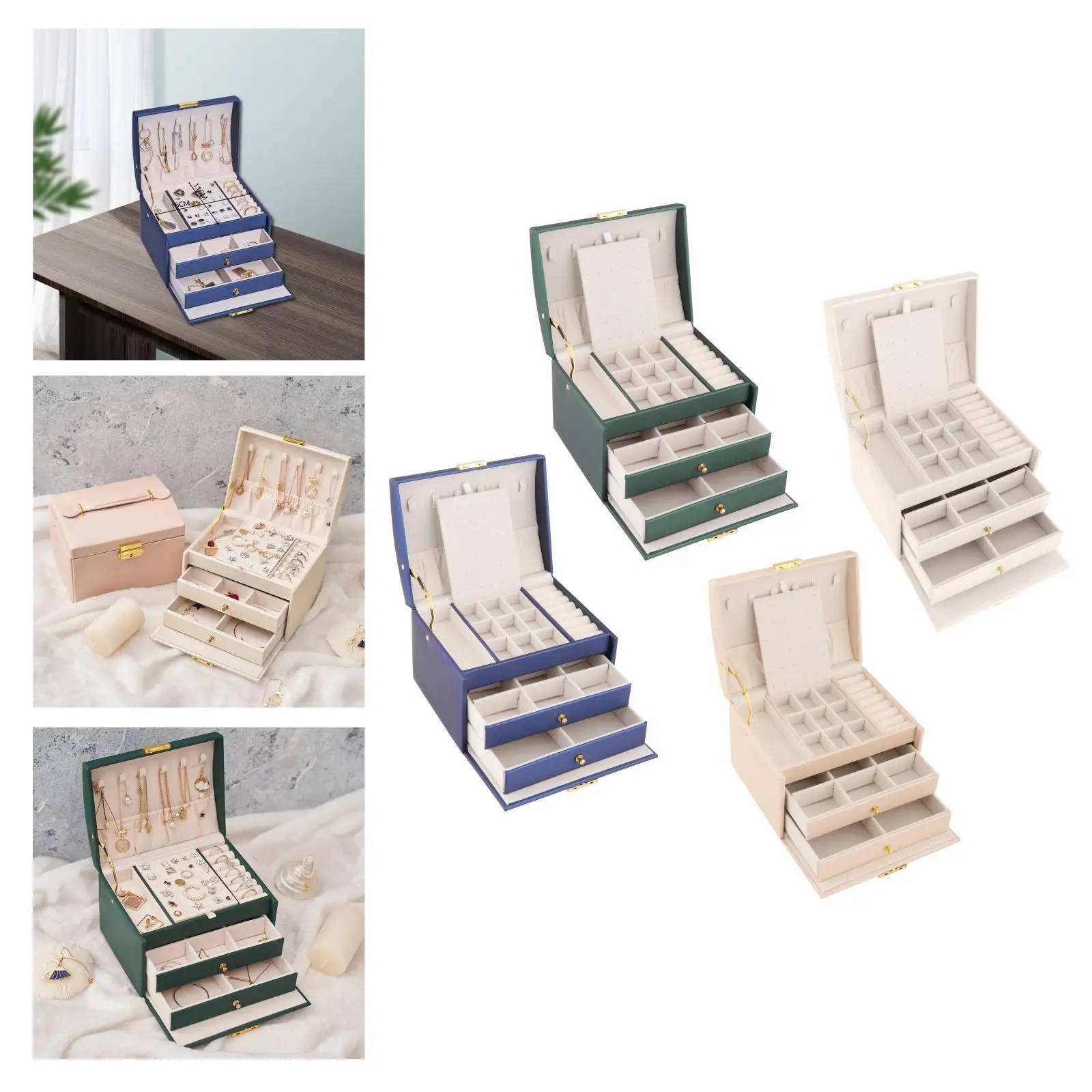

Luxury PU Leather Jewelry Storage Box Earrings Bracelets Makeup Trinket Boxes Case Holder Decorative Ornament Travel