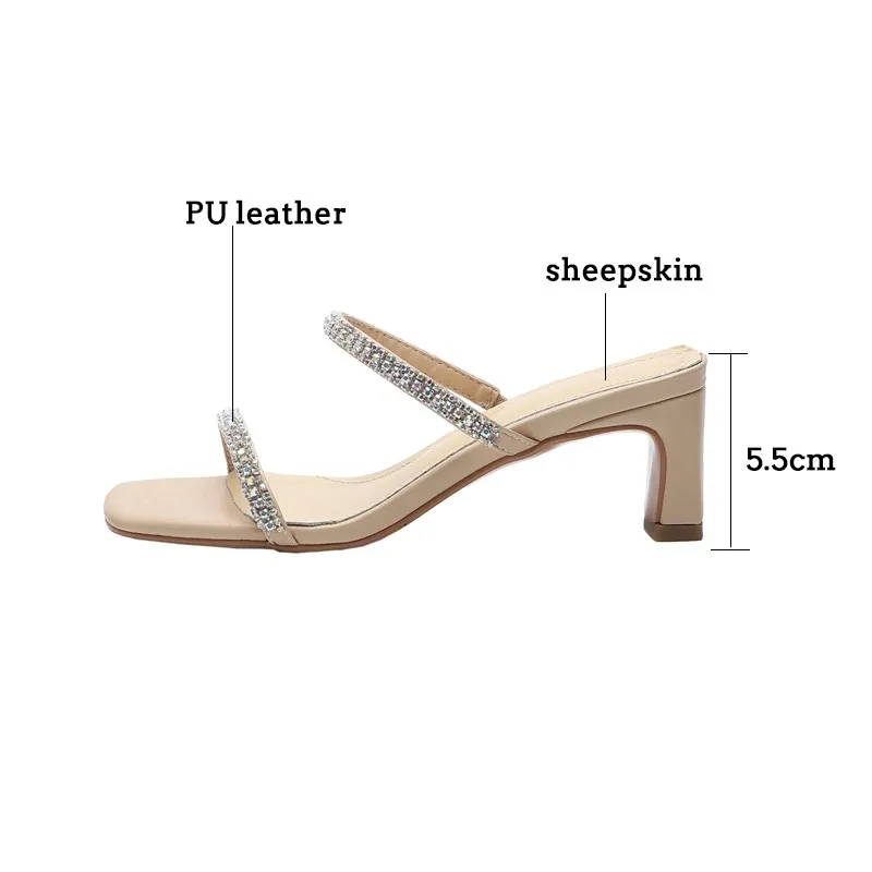 

Luxury Brand Designer Shoe Women Sandals Summer Open Toe Rhinestone Crystal High Heels Ladies Party Slides Female Nude Shoes New