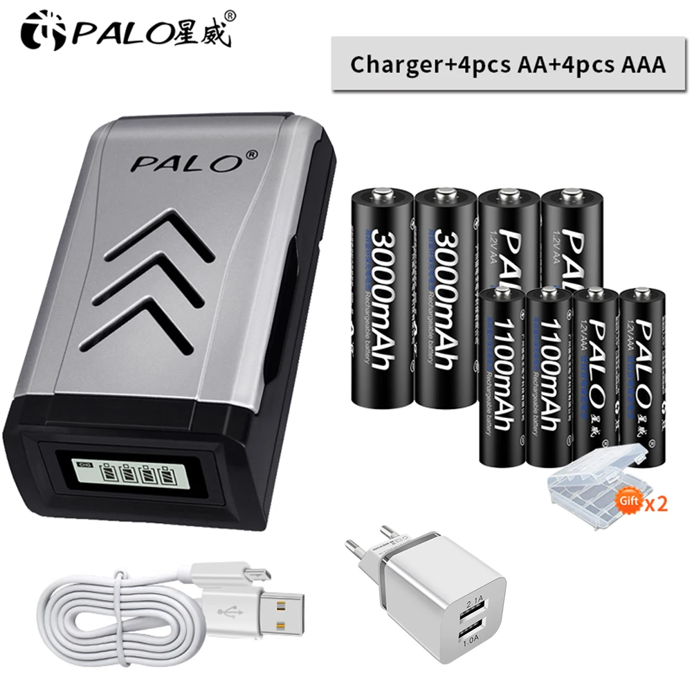 4 шт. Ni MH 1 2 в aa AA перезаряжаемые батареи + aaa умное USB зарядное