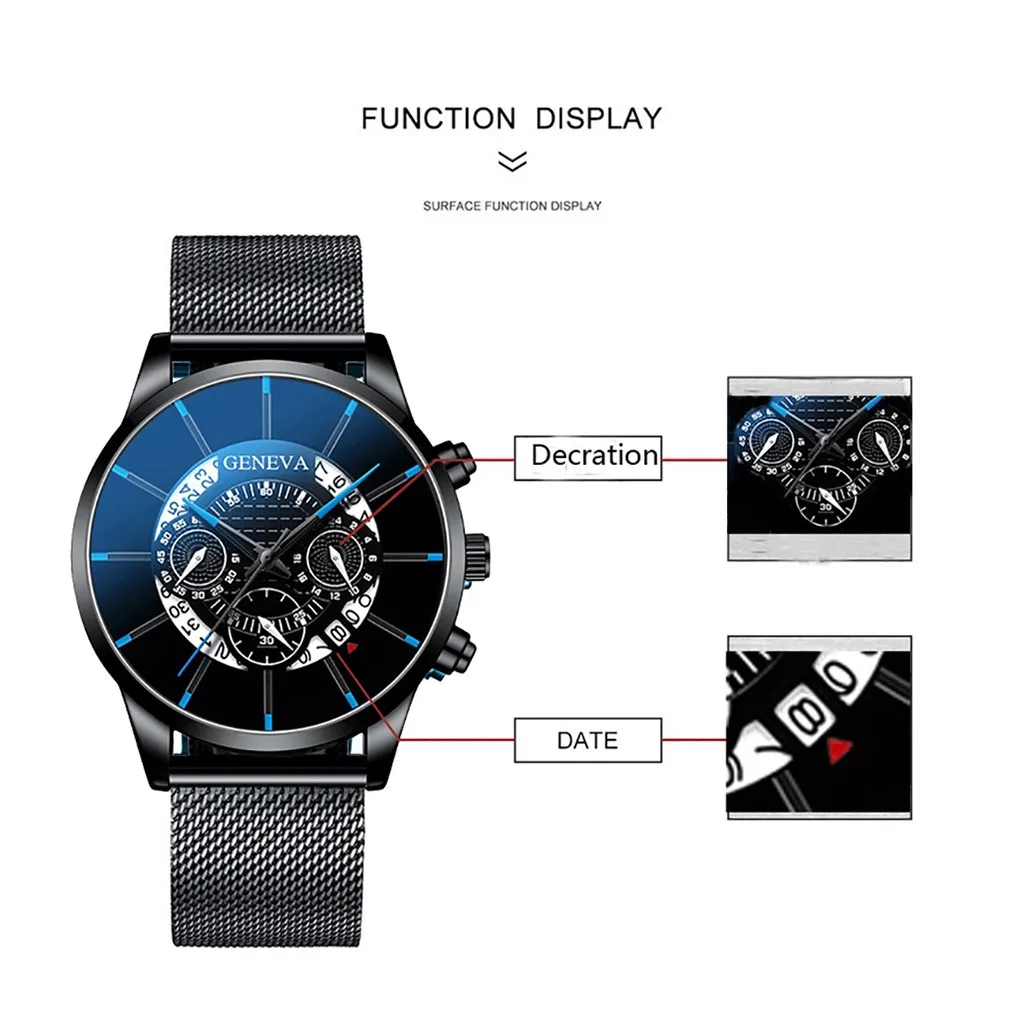 

Men Quartz Mesh Belt Watch Fashion Cool Unique Digital Literal Multi Layer Dial Automatic Luminous Clock Waterproof 2021 #2