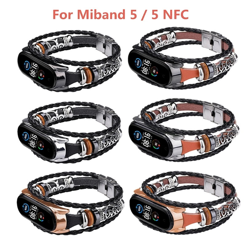 Часы Mi Band 5 Модный Ретро ремешок для кожаный сменный браслет с