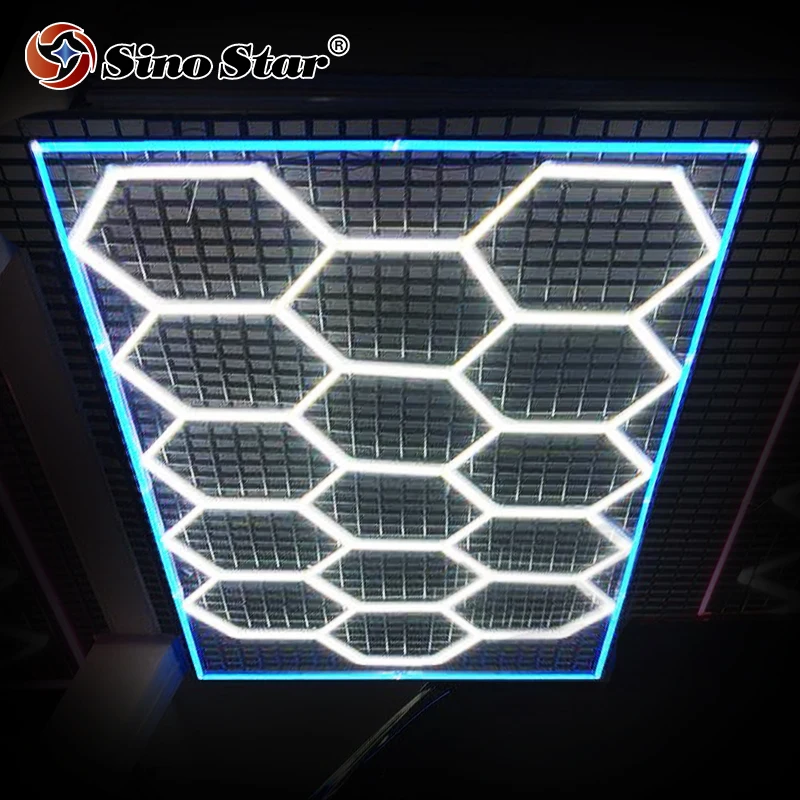 

Car Detailing Color Honeycomb Hexagon Led Ceiling Light Garage 2.4*4.8M 2 Years Warranty For Auto Car Body Repair Led Workshop