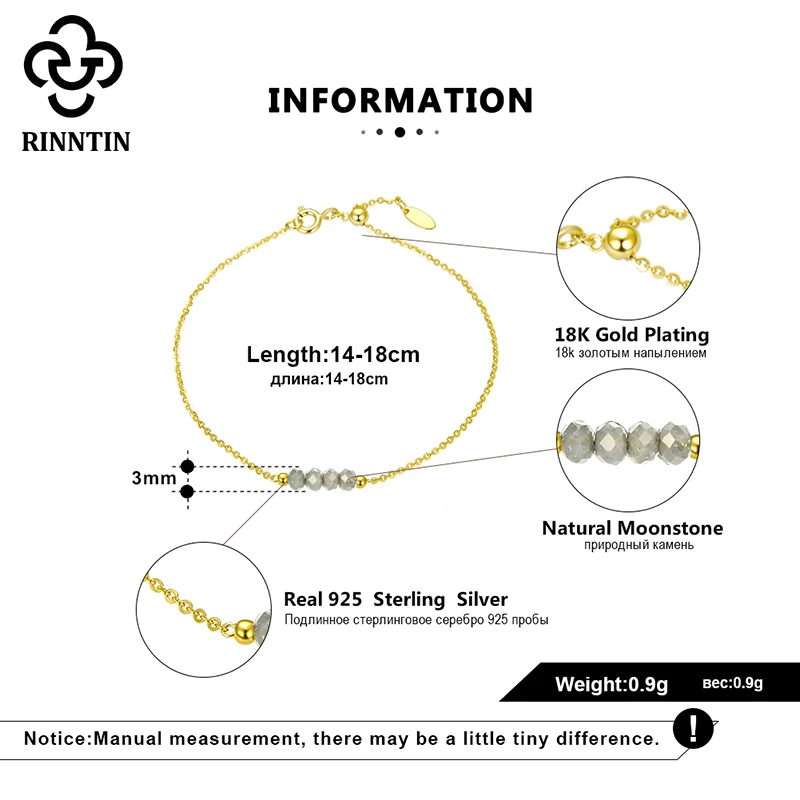 Женский браслет из серебра 925 пробы с натуральным лунным камнем | Украшения и