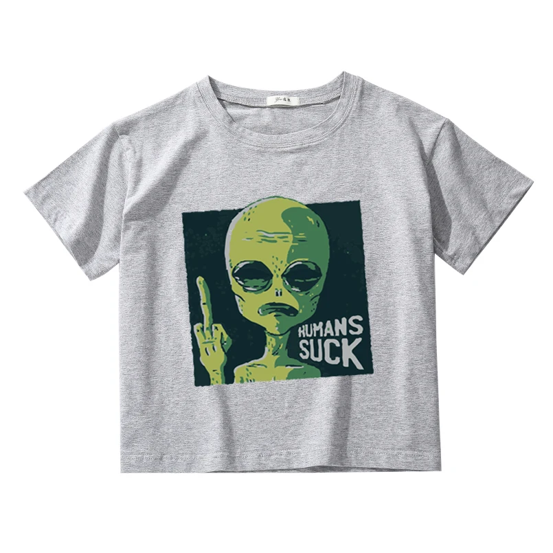 Футболка Alien Kawaii funn Женская хлопковая винтажный укороченный топ с графическим