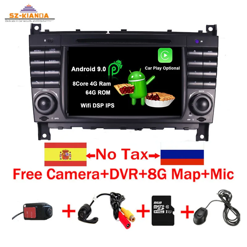 8Core 4G Ram 64G ROM Android 9,0 автомобильный dvd-плеер для Mercedes Benz W203 W209 W219 a-класс A160 c-класс C180 C200 CLK200 C230 gps Радио стерео - Цвет: 8Core 4G Ram 64G ROM