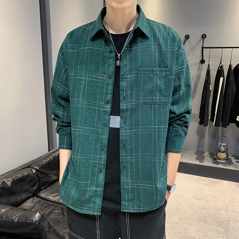2019 весна и осень новая мужская клетчатая рубашка с принтом порт модная трендовая