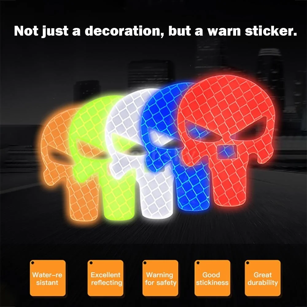 1PCS 60X40mm Car Reflective Skull Sticker Moto Truck Helmet Decal Water-Resistant Decorative Anti-Collision Warning | Автомобили и