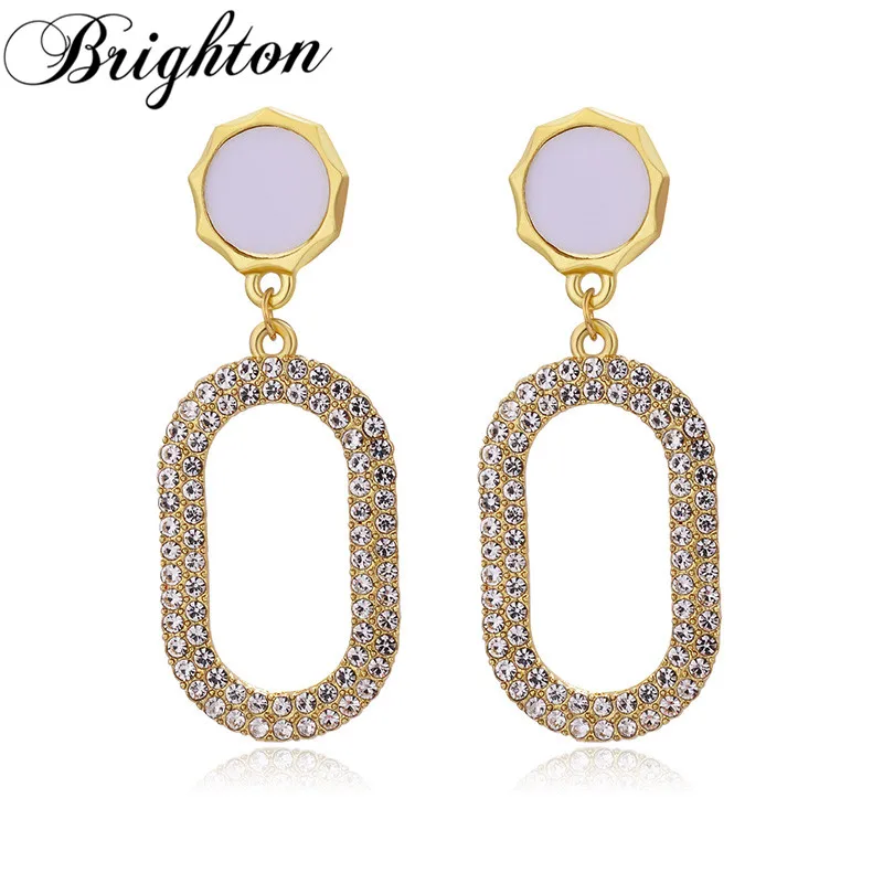 

Brighton Luxury Shiny Crystal Geometric Drop Earrings For Women Girls 2021 New Bijoux Oval Vintage Party Fashion Jewelry Gifts
