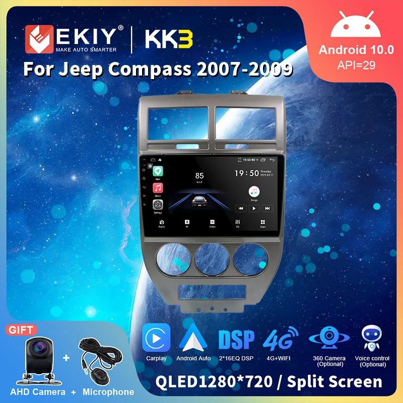 

EKIY 8 Core Android 10 Car Multimedia Player For Jeep Compass 2007 2008 2009 Auto Radio Stereo GPS Navigation Carplay Head Unit