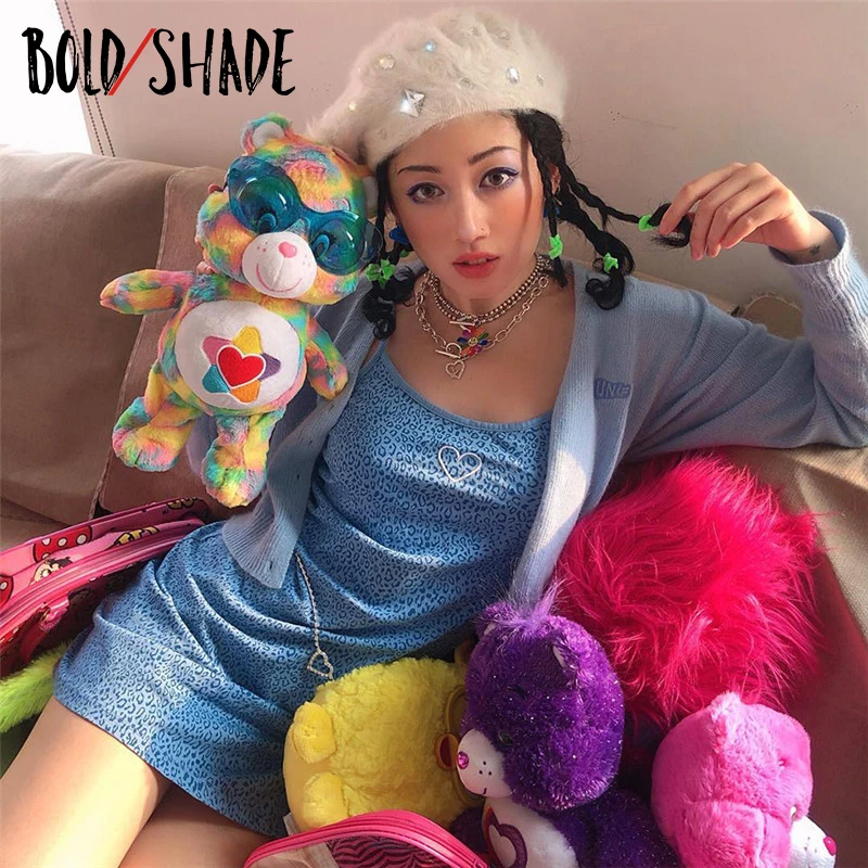 

Bold Shade 2000s Aesthetic Fashion Blue High Waist Midi Dresses Indie Style E-girl Print Sleeveless Women Dress Cute Hot Clothes