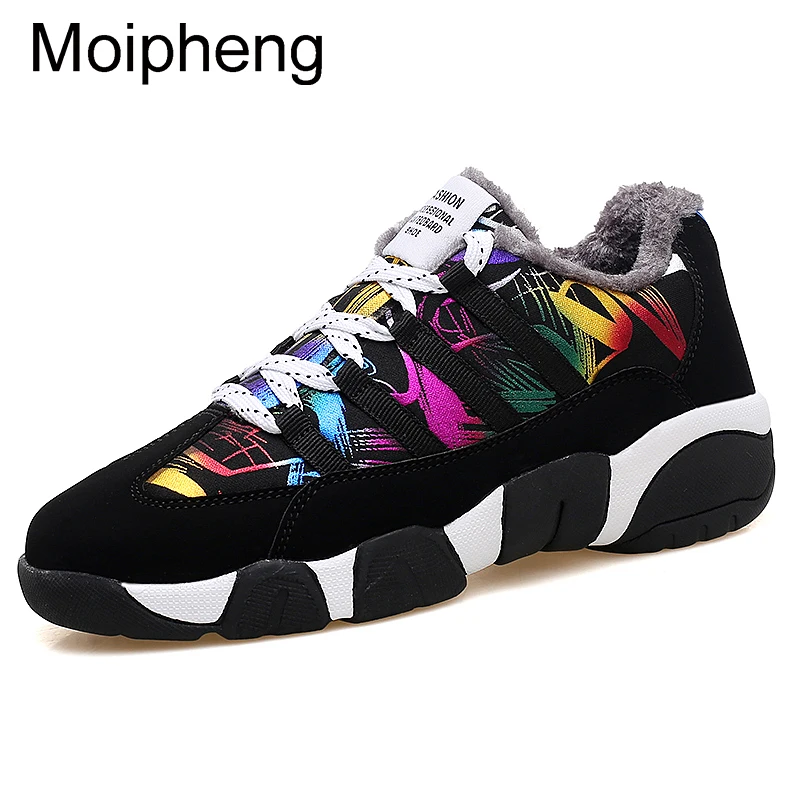 Moipheng/Женская обувь; коллекция года; Сезон Зима; белые кроссовки; Лидер продаж; теплые плюшевые кроссовки с граффити на плоской подошве; женская Вулканизированная обувь; Zapatos De Mujer
