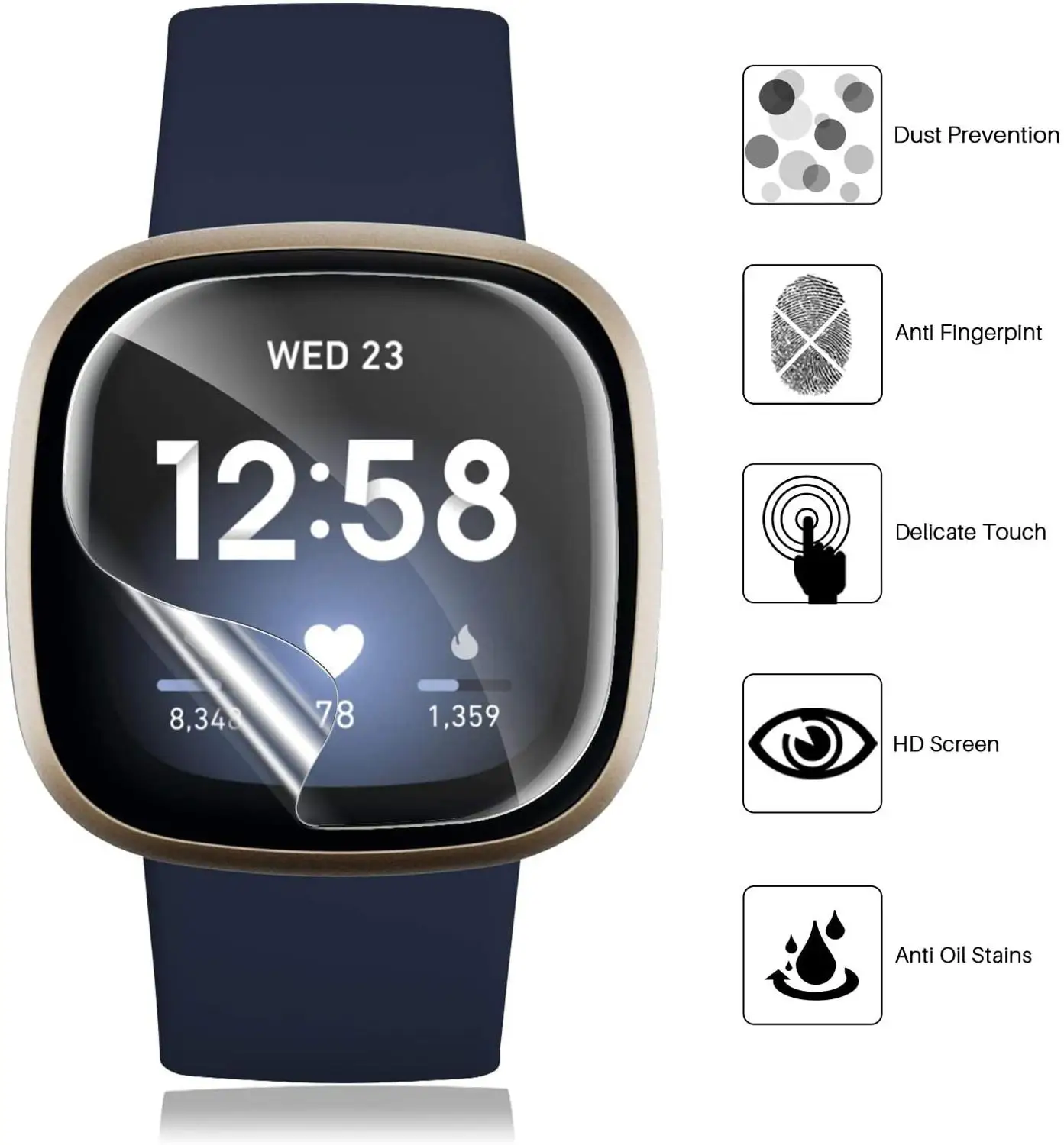 

2pcs TPU Clear Protective Film For Fitbit Versa 3 /Sense Smartwatch Ultra-thin Full Cover Hydrogel clear Screen Protector Film