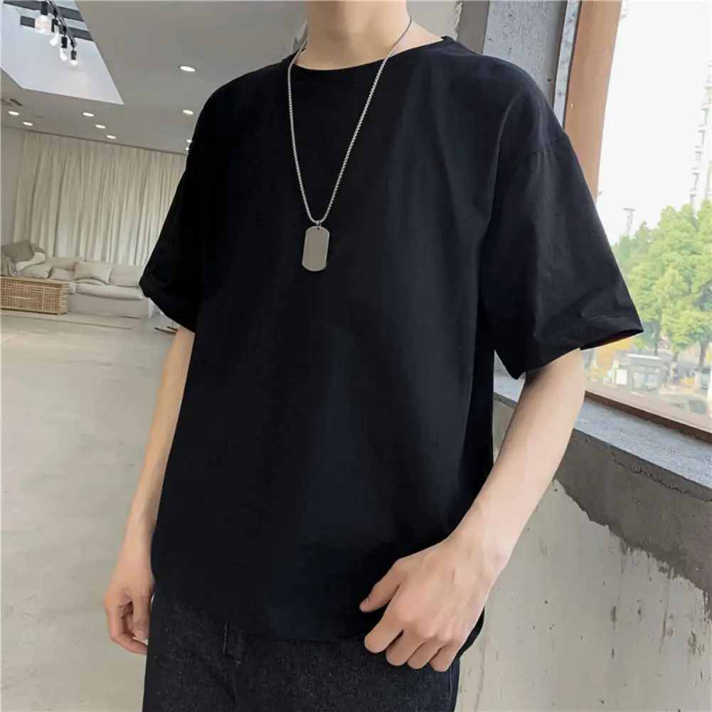Men Tshirt Solid Short Sleeve O Neck Loose Fit Breathable Tee Top T-shirt Blouse Male Soft Black White Shirts Casual shirts Tops