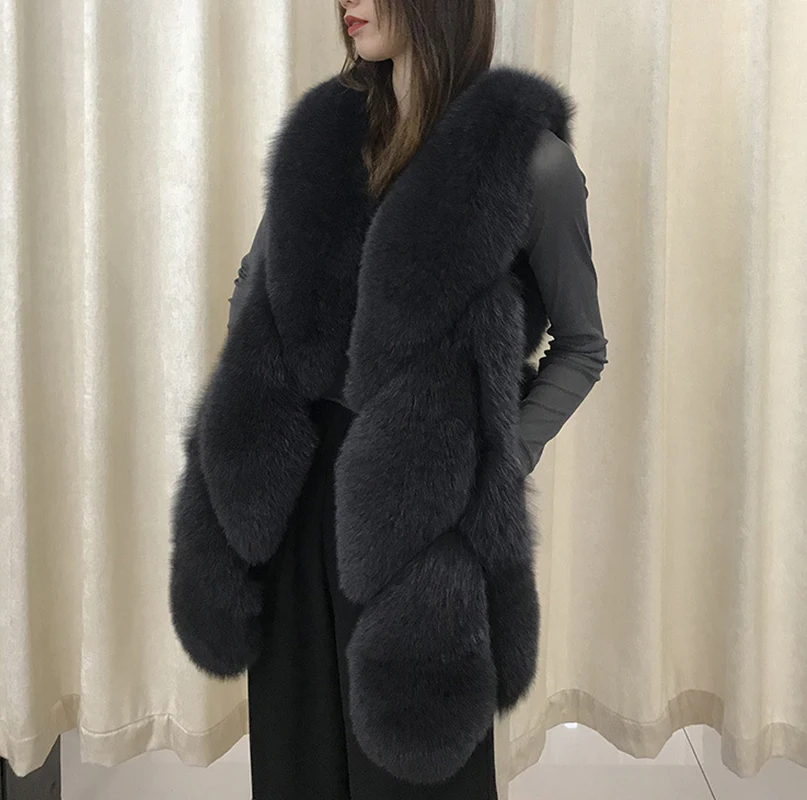 

WholeSale Women's Fox Fur Vest Lady Winter Thick Sleeveless Natural Real Fox Fur Vest Medium Gilet Long Fox Fur Vest rfv4