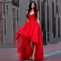 red prom dresses 2021 asymmetrical women formal party floor length vestidos de gala simple sweetheart beaded tulle evening gowns