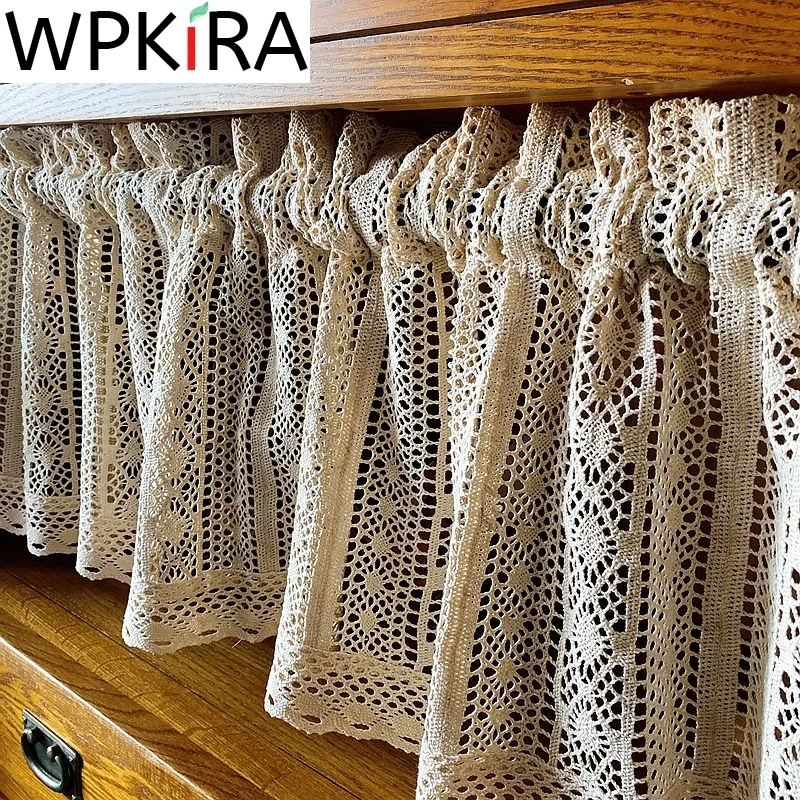 Бежевая вязаная крючком Короткая занавеска для кухонного шкафа американский