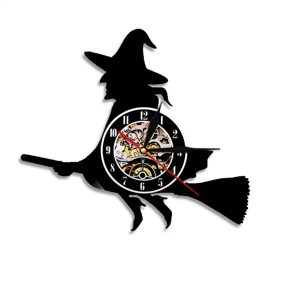 Настенные часы Witch On Broomstick силуэт современные виниловые запись бесшумные