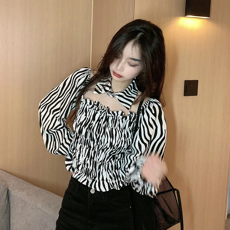 Модные женские рубашки поло на пуговицах с отворотом и принтом зебры свободная