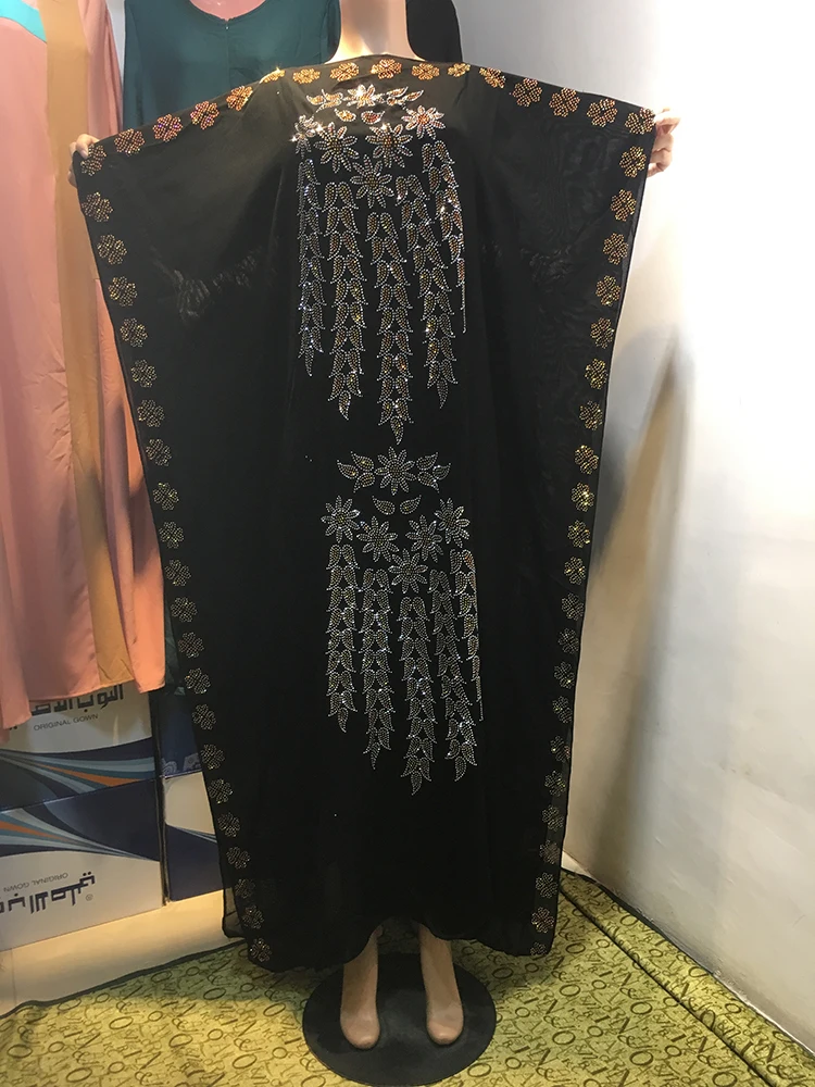 Новая Мода Африканский стиль Европа абайя длинная Дашики Бриллиантовая одежда черное платье калама свободное и удобное мусульманское плат...