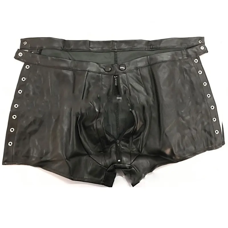 Сексуальное мужское короткое боксерское бандаж из искусственной кожи на молнии