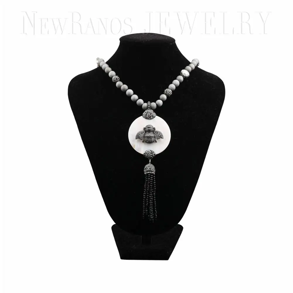 Ожерелье с бусинами newraanos ожерелье Howlite насекомые Colar циркониевые жуки подвеска 80