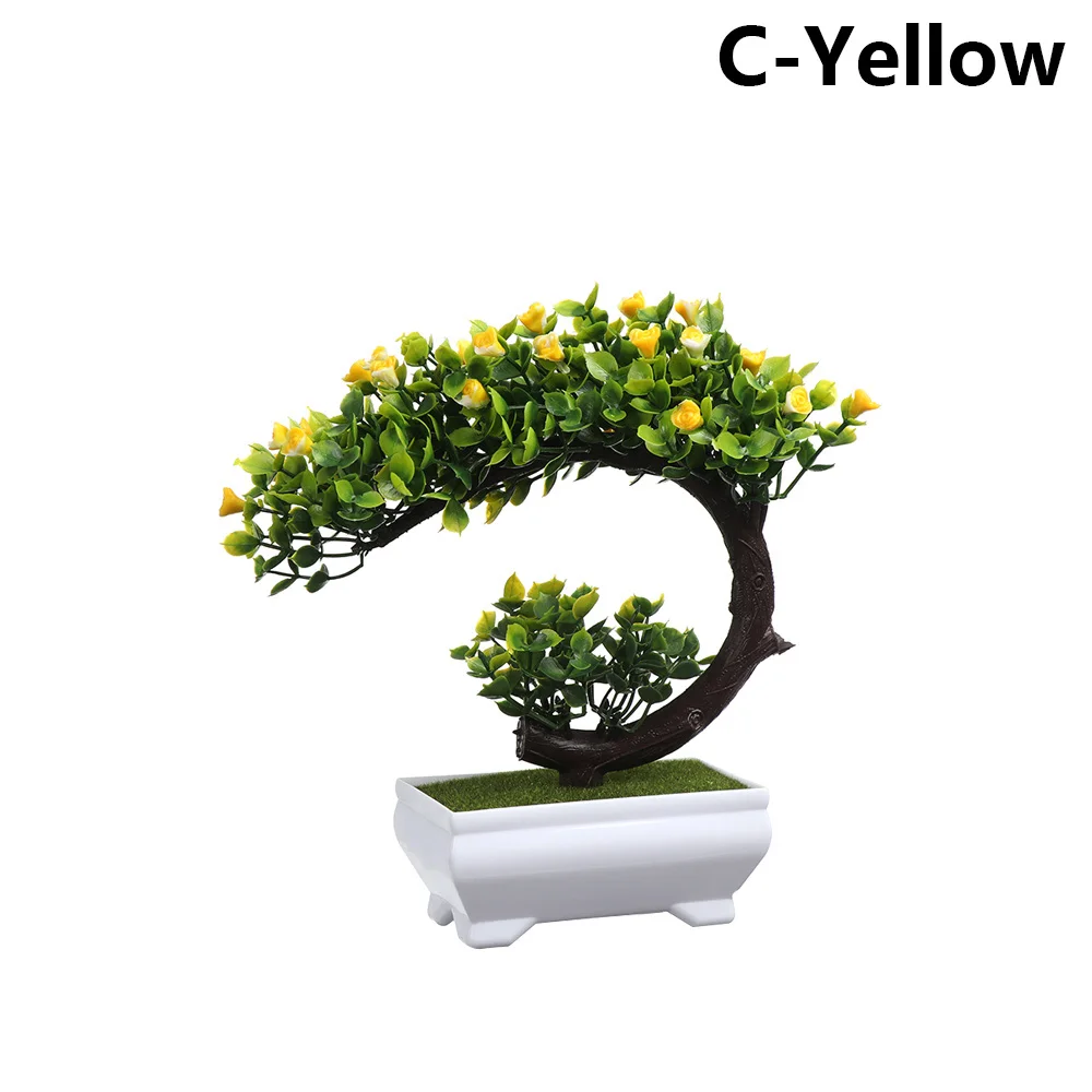C-Yellow 1 комплект искусственный пластиковый бонсай заменитель пены в горшке реалистичные растения Настольный орнамент топиарная сосновая дерево украшение для дома ремесла - Цвет: C-Yellow