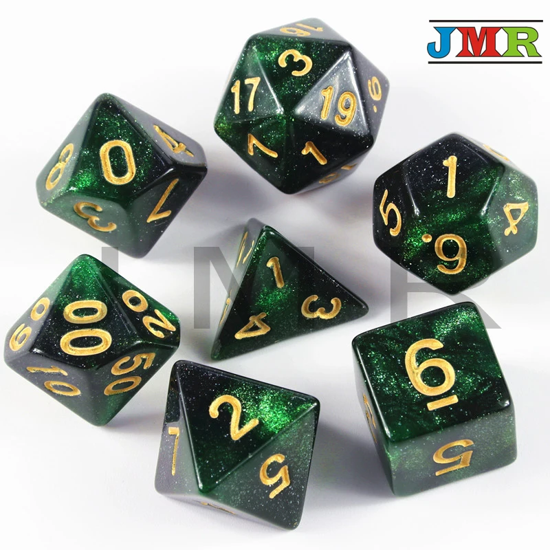 Зеленый 6 цветов Творческий Вселенная Игральный Кубы с рисунками галактики набор D4-D20 с таинственным Королевский Блеск порошок потрясающий эффект для DND RPG вечерние пользу - Цвет: Зеленый