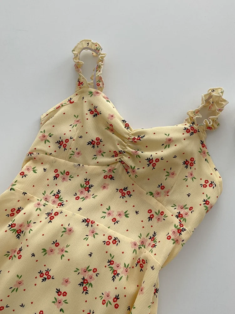 Korean Fashion Sleeveless Flower Midi Strap Dress Casual Sweet Sundresses for Women Summer 2022 Boho Beach Dress Ladies Elegant