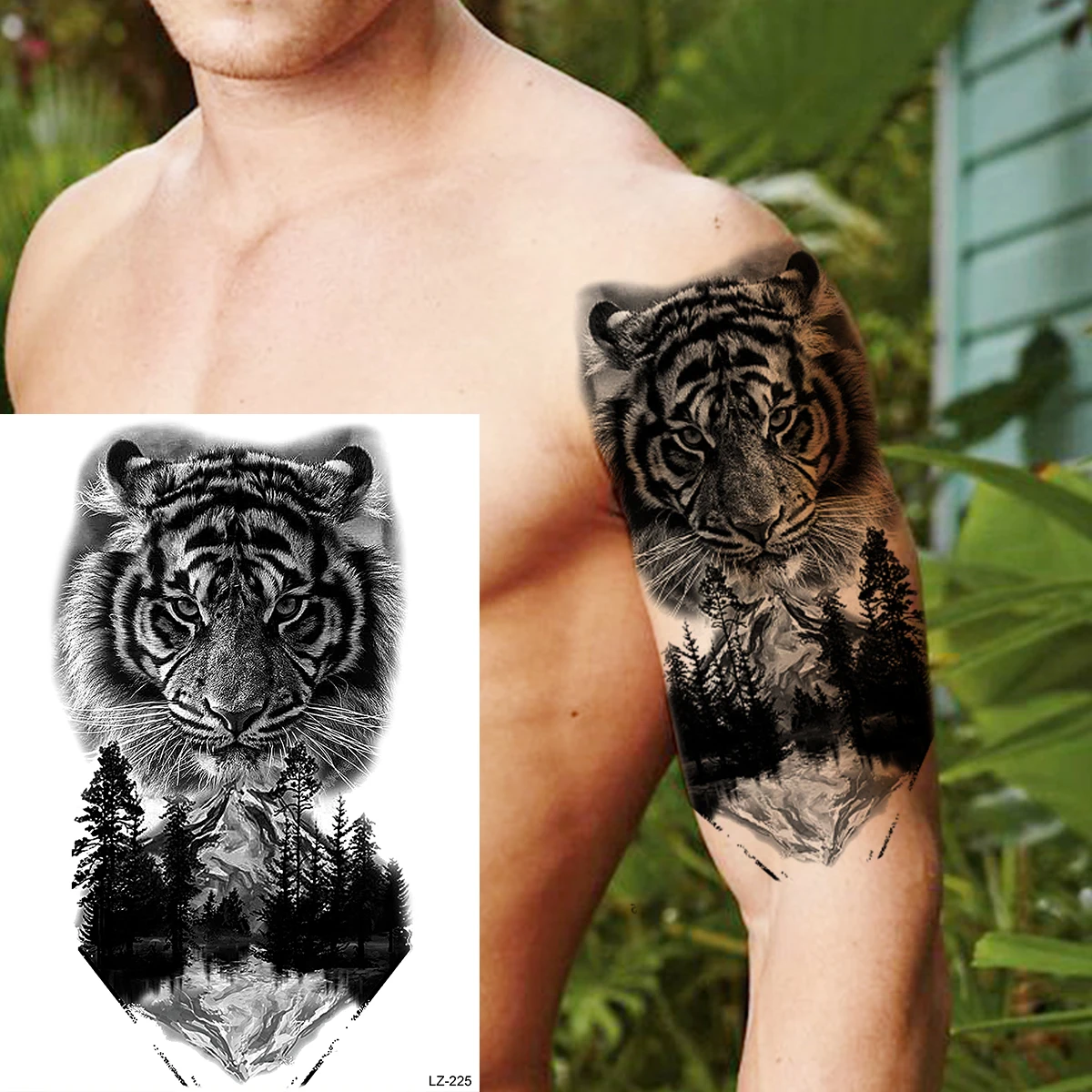 Реалистичные Временные татуировки Black Lion племенная рука для мужчин взрослых
