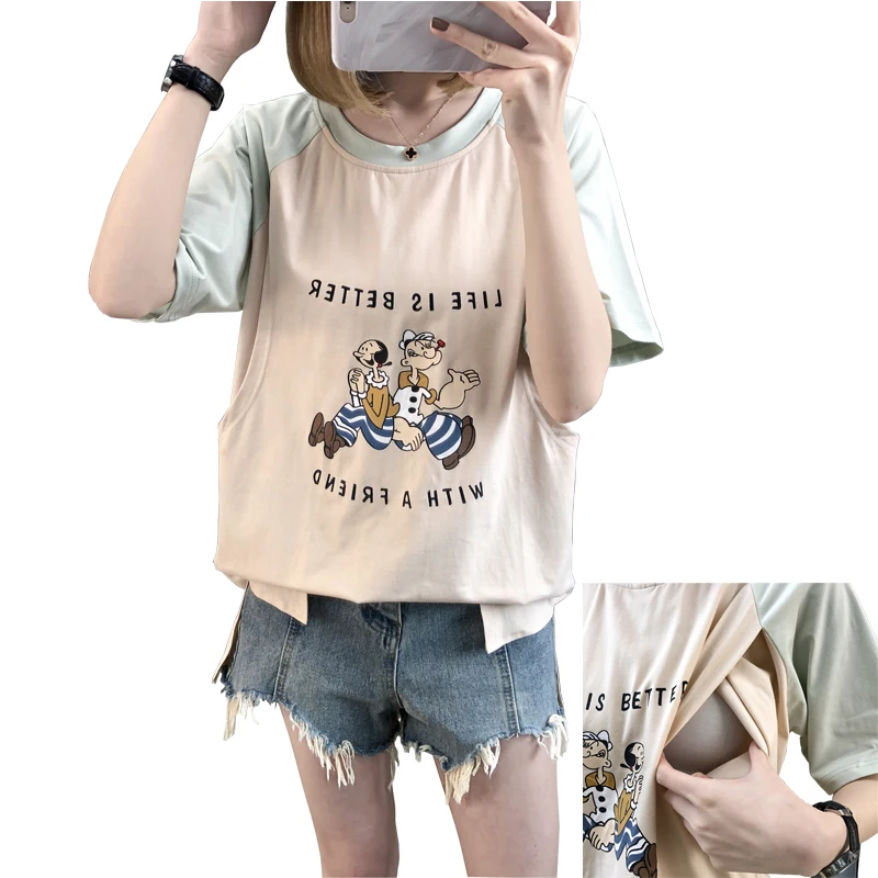 2020 хлопок мультфильм рубашка для кормления Повседневная Свободная одежда женщин