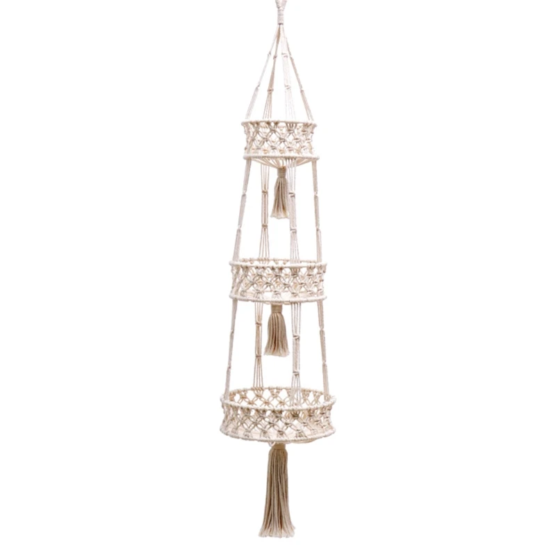 

Hand Woven Macrame Basket Hanging Plant Hanger Holder for Fruit Vegetable Storage Organizer Bohemia Home Decoration