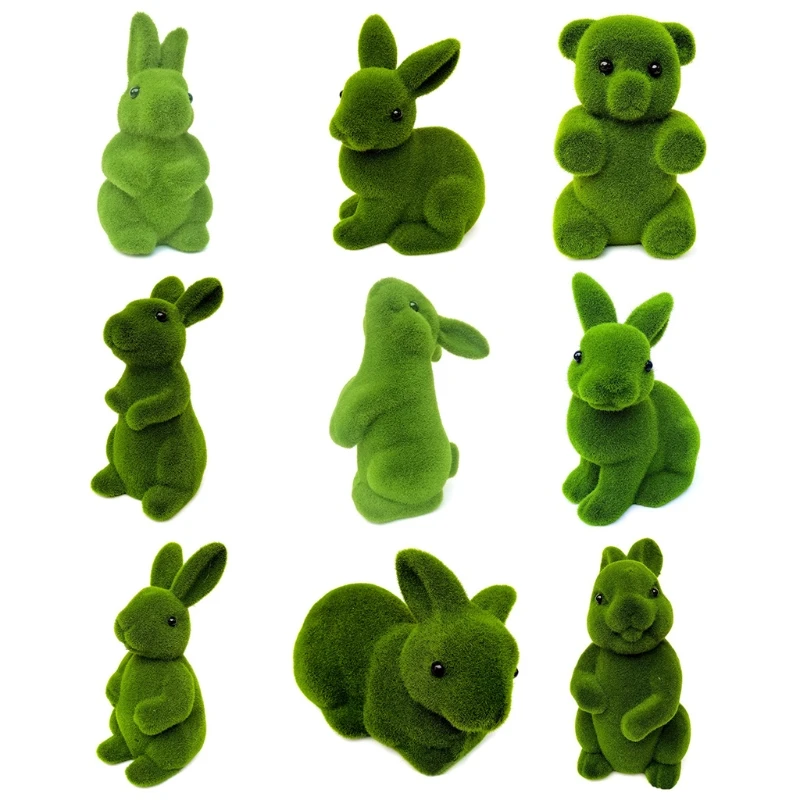 

Artificial Plant Green Flocking Toys Handmade Grass Animal Easter Rabbit Bunny Bear Party Garden Home Ornament