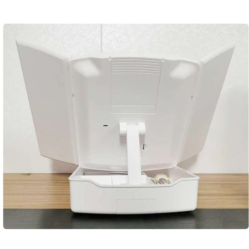 

Cosmetic Storage Box With Mirror Led Light Desktop Makeup Organizer Case Makeup Mirror With Led Light Storage Box 3 Folding Case