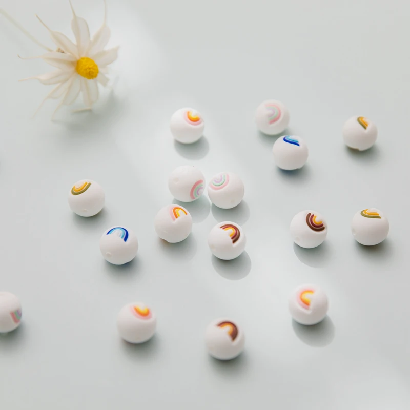 Mordedor de silicona de nube de arco&iacute;ris, cuentas sin BPA para beb&eacute;, Mini nube de arco&iacute;ris, cadena para chupete, dentici&oacute;n, roedores, 50 Uds.-5