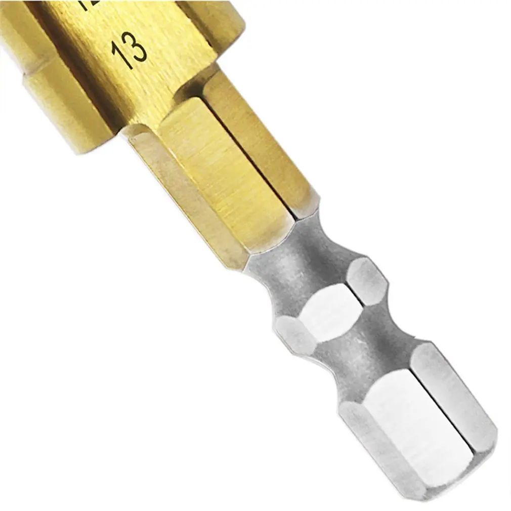 

3-13MM Step Cone Drill Bit Titanium Plated Spiral Groove Hex Shank Hole Cutter Ladder Drill Bits High Speed Steel