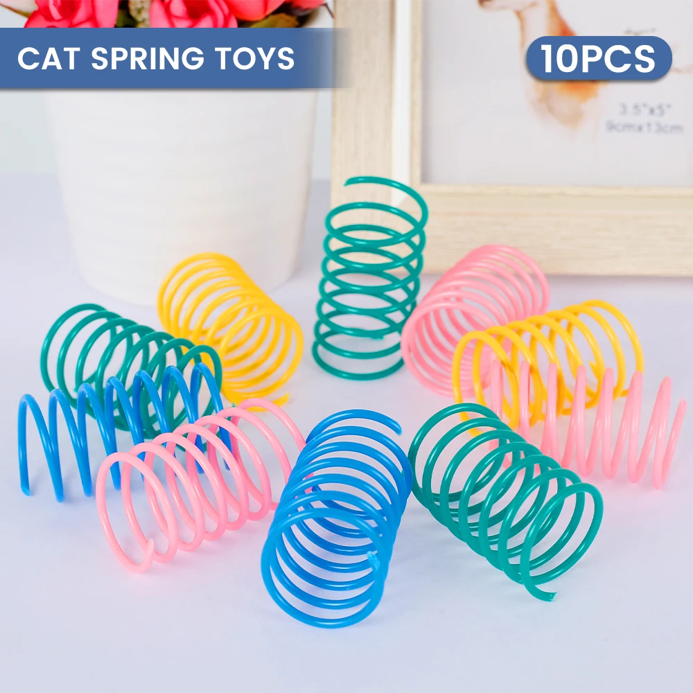

10PCS Cute Cat Toys Colorful Spring Bouncy Recycled Plastic Interactive Playing Teasing Training Funny Toy Durable Pet Supplies