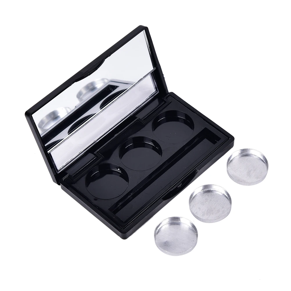 Черная пустая 3 круглых сетки теней для век губная помада пудра коробка