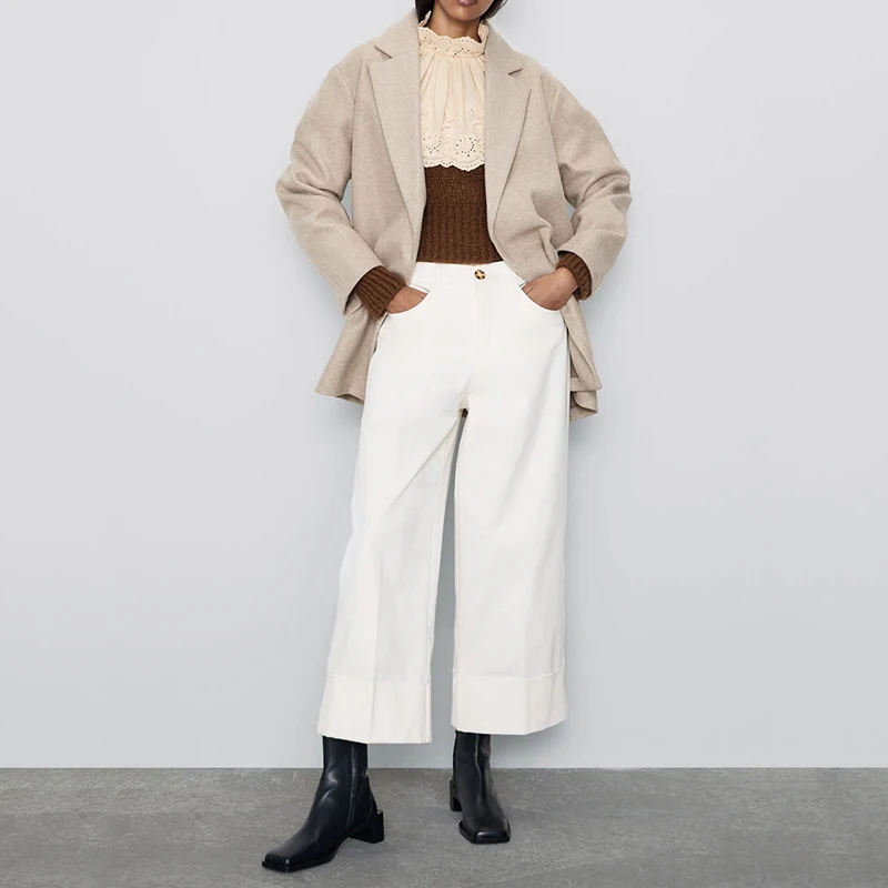 Женское шерстяное пальто ZA повседневное Свободное с длинными рукавами и