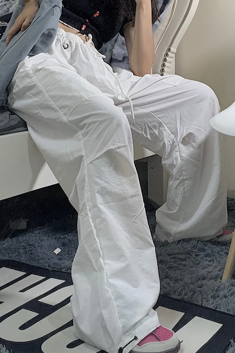 

GOOHOJIO Vintage Solid Pants Lace-up Waist Pants Women High Waist Plus Size Wide Leg Pants Casual Female Korean Trousers Women