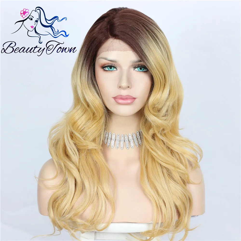 BeautyTown темно-желтый волнистый синтетический парик с эффектом омбре Yaki для белых