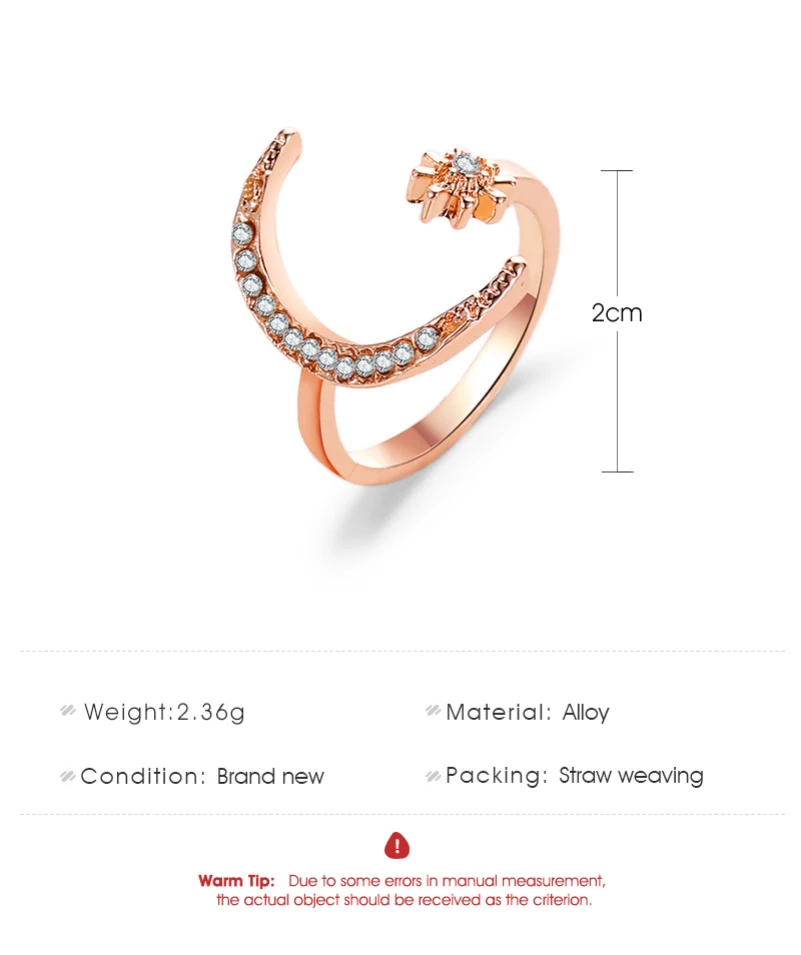 Кольца женские из металлического сплава украшения со звездным кристаллом луной