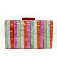 fashion striped acrylic evening bags multicolor patchwork chain handbag messenger bag luxury designer wedding party clutch purse
