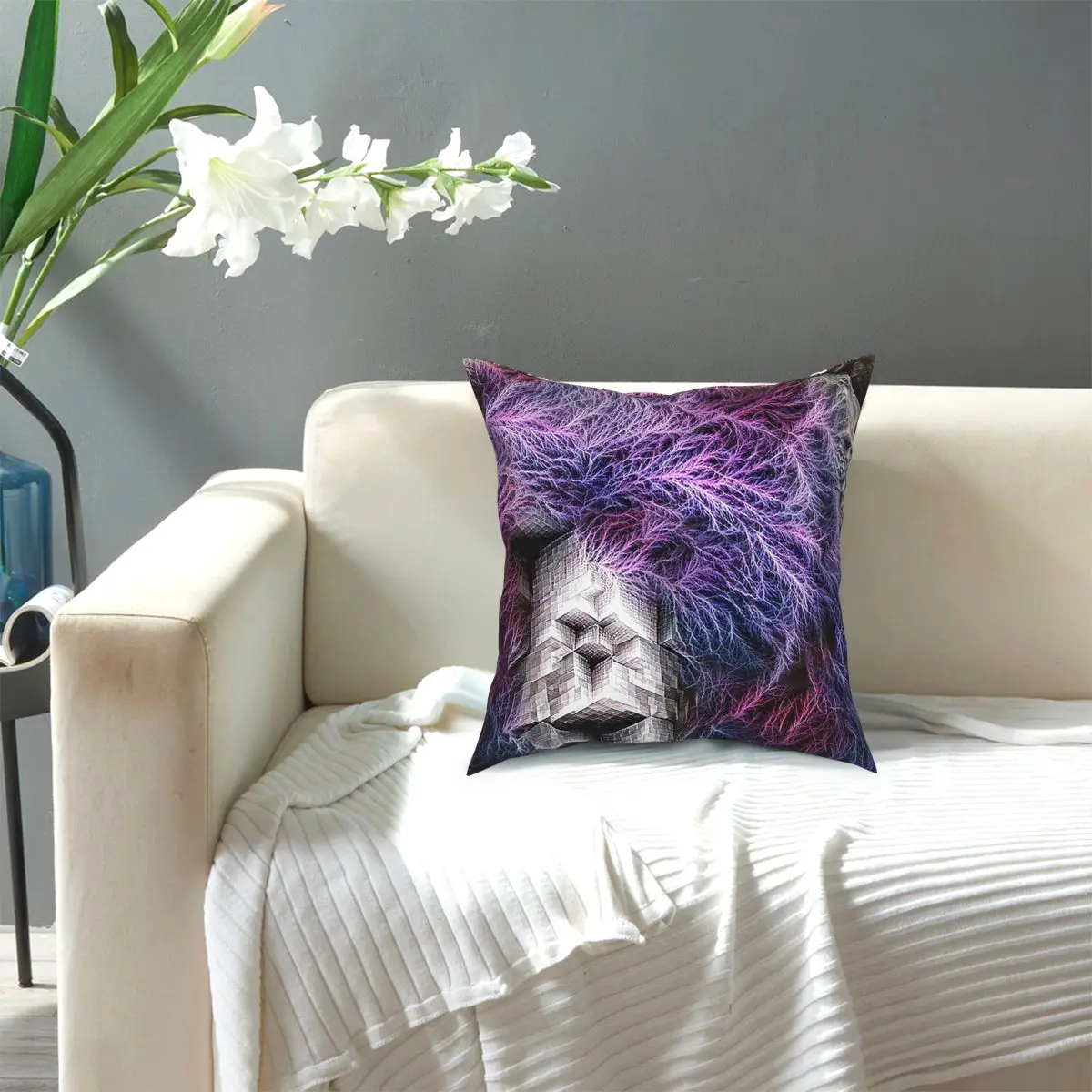 

Fractal Grizzly Bear Vikingstaad Throw Pillow Cover Cushions for Sofa Awesome PillowcaseNorseNordic