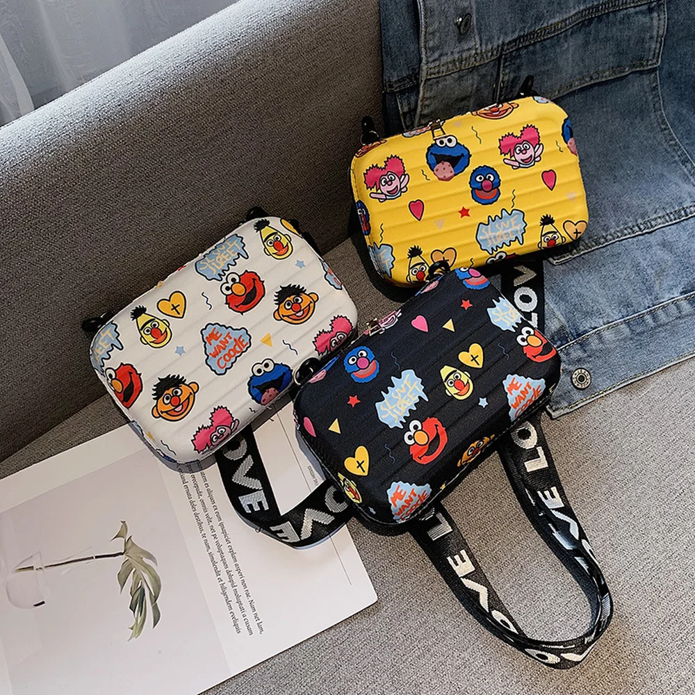 

2020 New Small Luggage Bags Fashion Cartoon Prints Suitcase Shape Mini Bag Women Clutch Bags Luxury Handbags Women Shoulder Bags