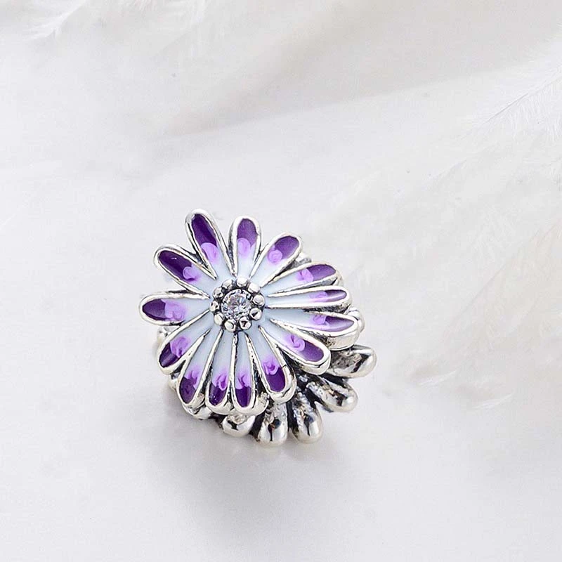 

100% S925 Sterling Silver Beads Bracelet with Loose Beads Simple Purple Charm Beads