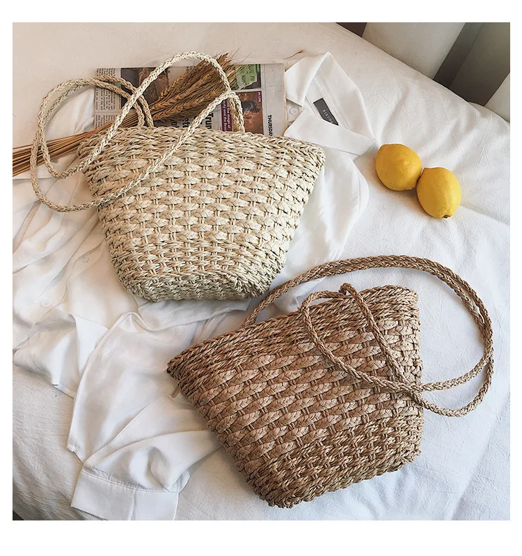 Женская сумка ручной работы соломенная тканая для отдыха пляжная на одно плечо